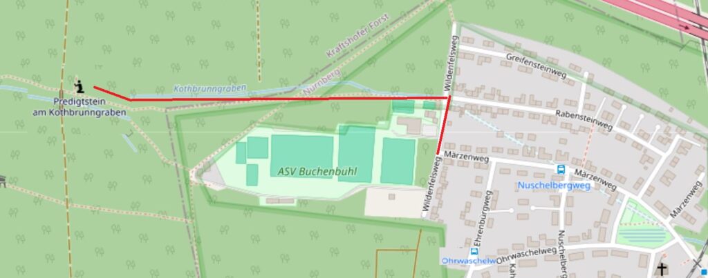 Das Schöpfungsgebet ist über den "Grünstrich"-Weg vom TSV Buchenbühl aus in etwa 5 Minuten zu erreichen