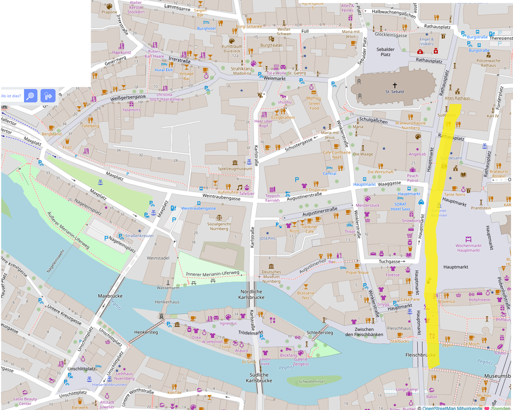 Strecke Rathausplatz Hauptmarkt Fleischbrücke